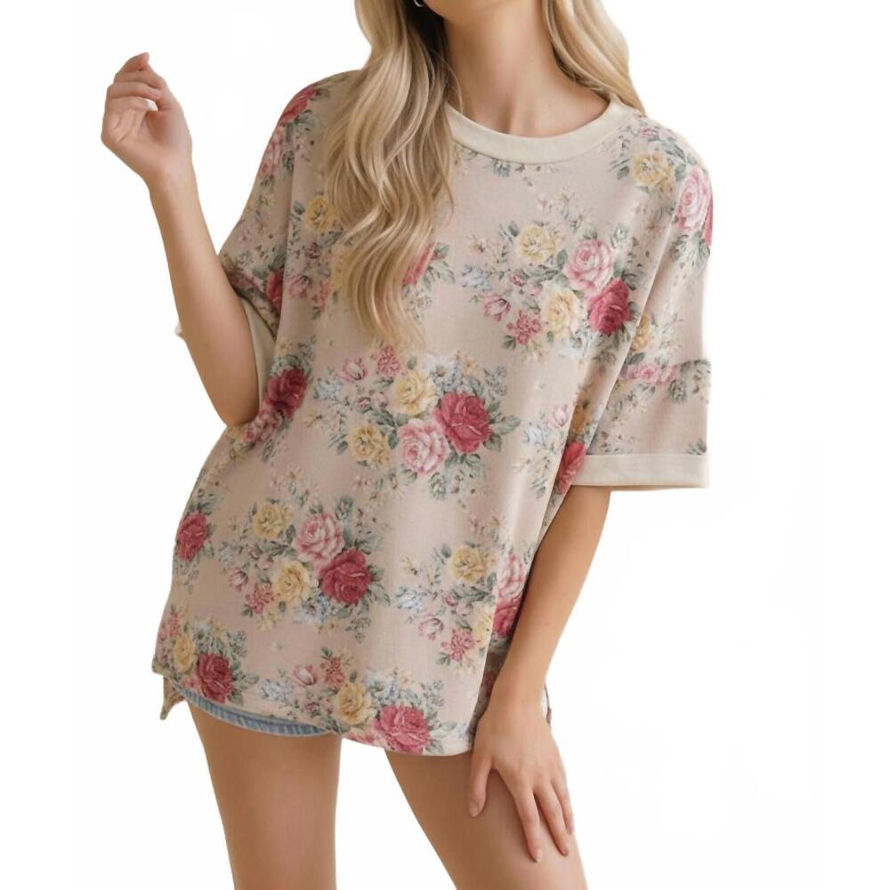 NEW HAPTICS vintage floral oversized loose fit top - plus in oatmeal - Picture 6 of 6